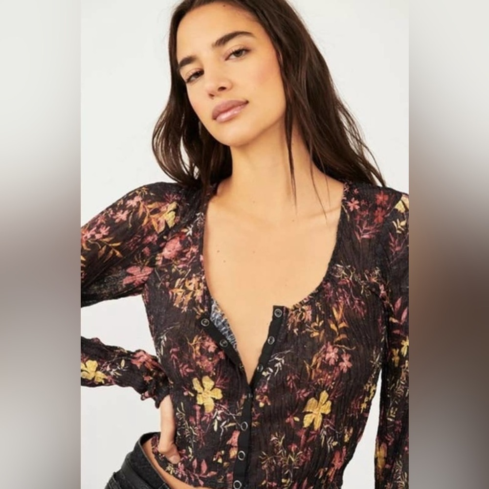 We The Free Floral Blouse - Black and Yellow
